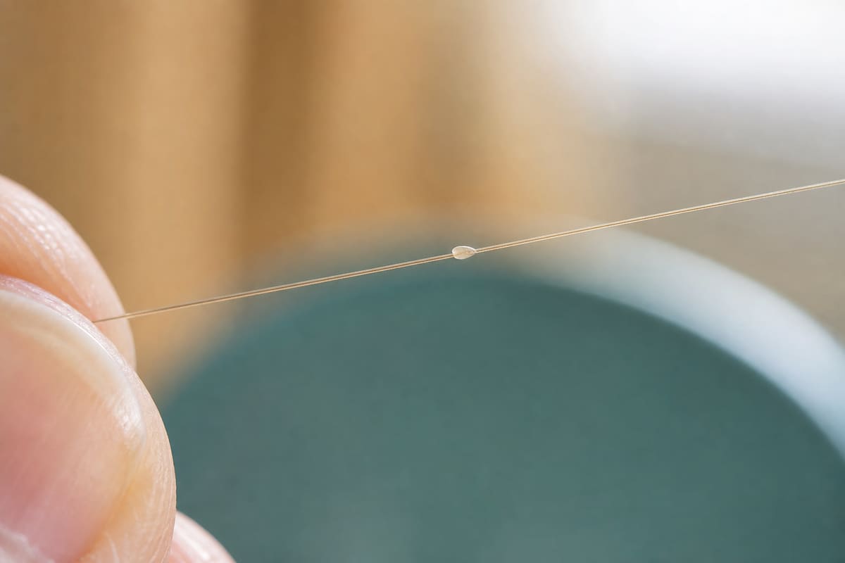 Macro d'une lente collée à la racine d'un cheveu, pour distinguer lente vivante et lente morte
