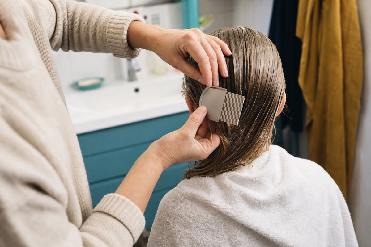 Peignage humide mèche par mèche avec un peigne à dents fines pour détecter les poux