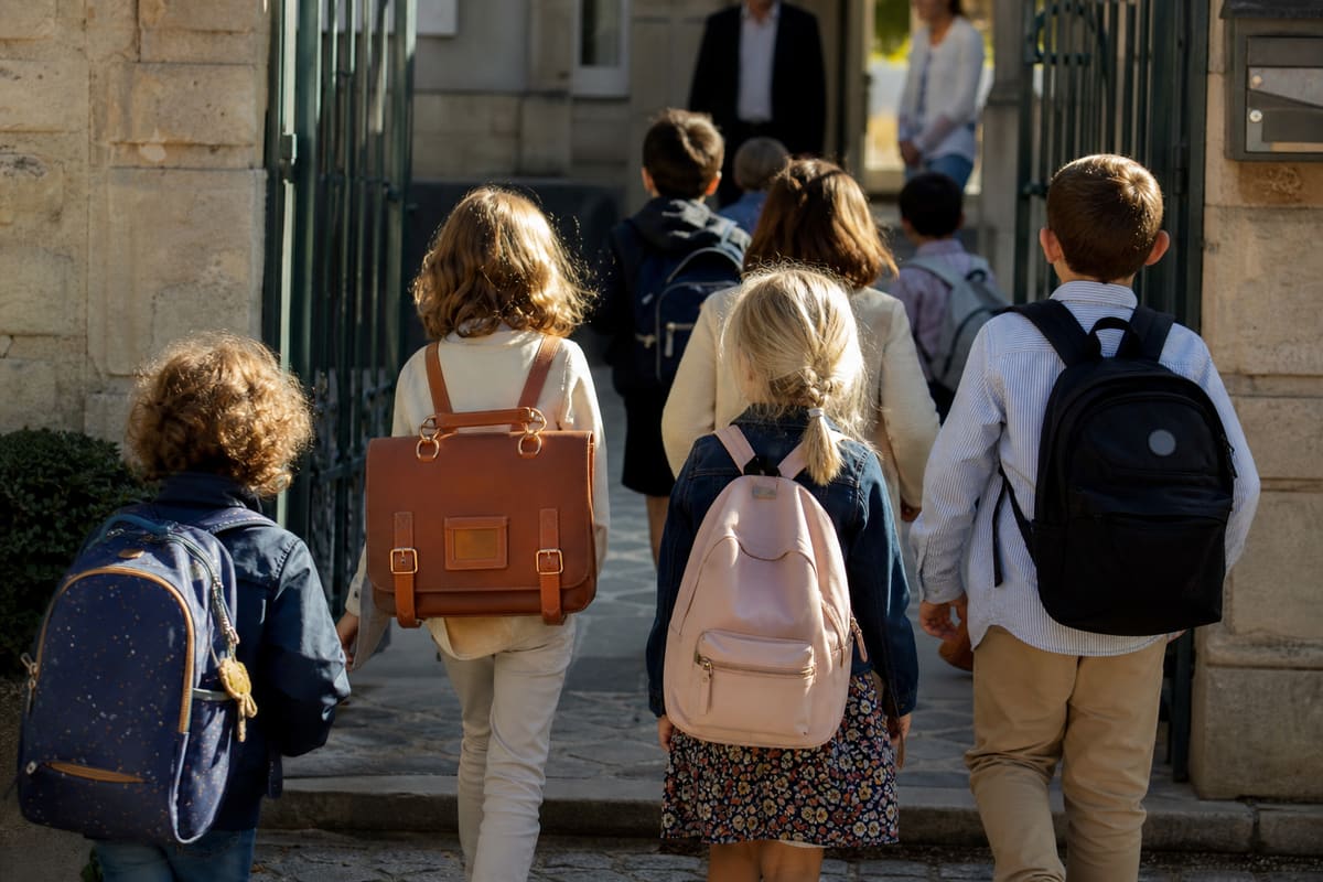 Rentrée scolaire devant une école, période de recrudescence des poux